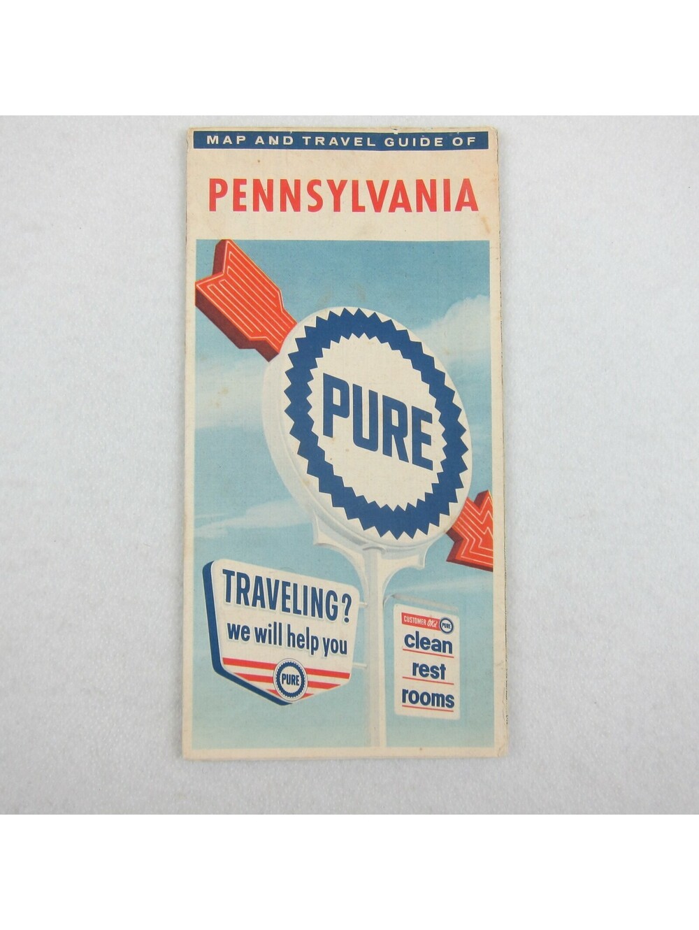Vintage 1960s Pennsylvania Pure Firebird Gasoline Road Map & Sightseeing Guide